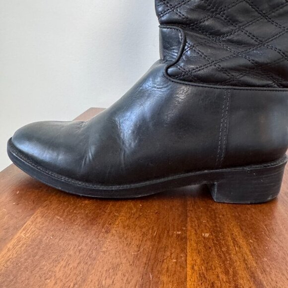 Tory Burch Claremont Quilted Pattern Leather Riding Boots Black - Picture 10 of 16